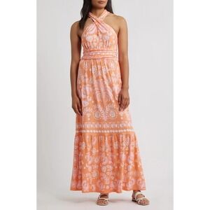 Lilly Pulitzer Montecito Mixed Print Cross Neck Maxi Halter Dress EUC Size XS